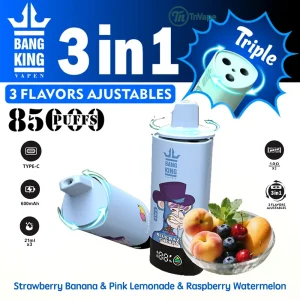 Bang King Triple 85000 – 3-in-1 Adjustable Flavors, 85,000 Puffs, Triple Tank & Coil, Type-C Rechargeable