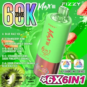 FIZZY MaxⅢ 60K – 60,000 Puffs | 6-in-1 Flavors | Type-C & LED Display(EU Warehouse)