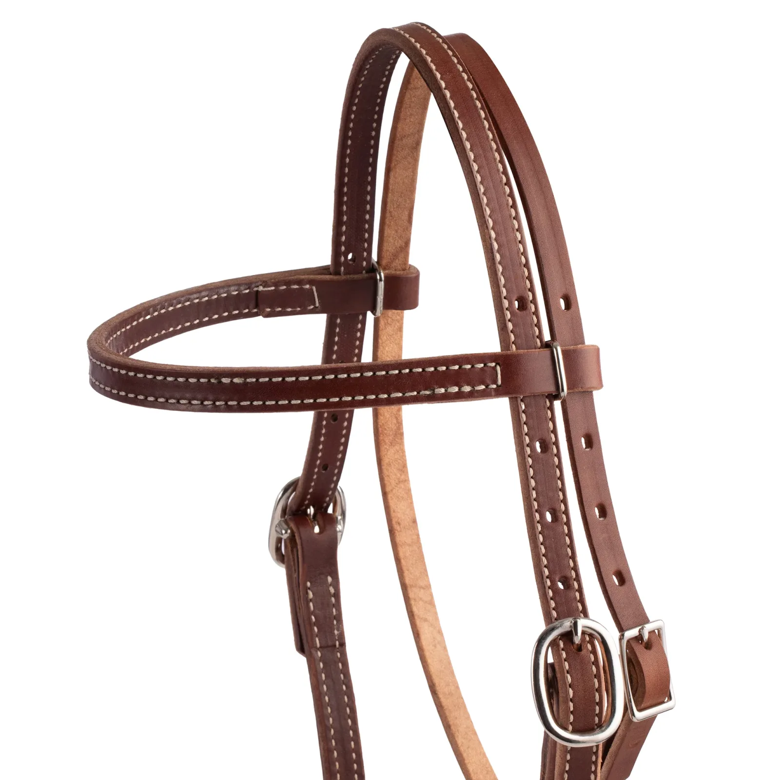 Pony Doubled and Stitched Harness Leather Browband Headstall - Image 2