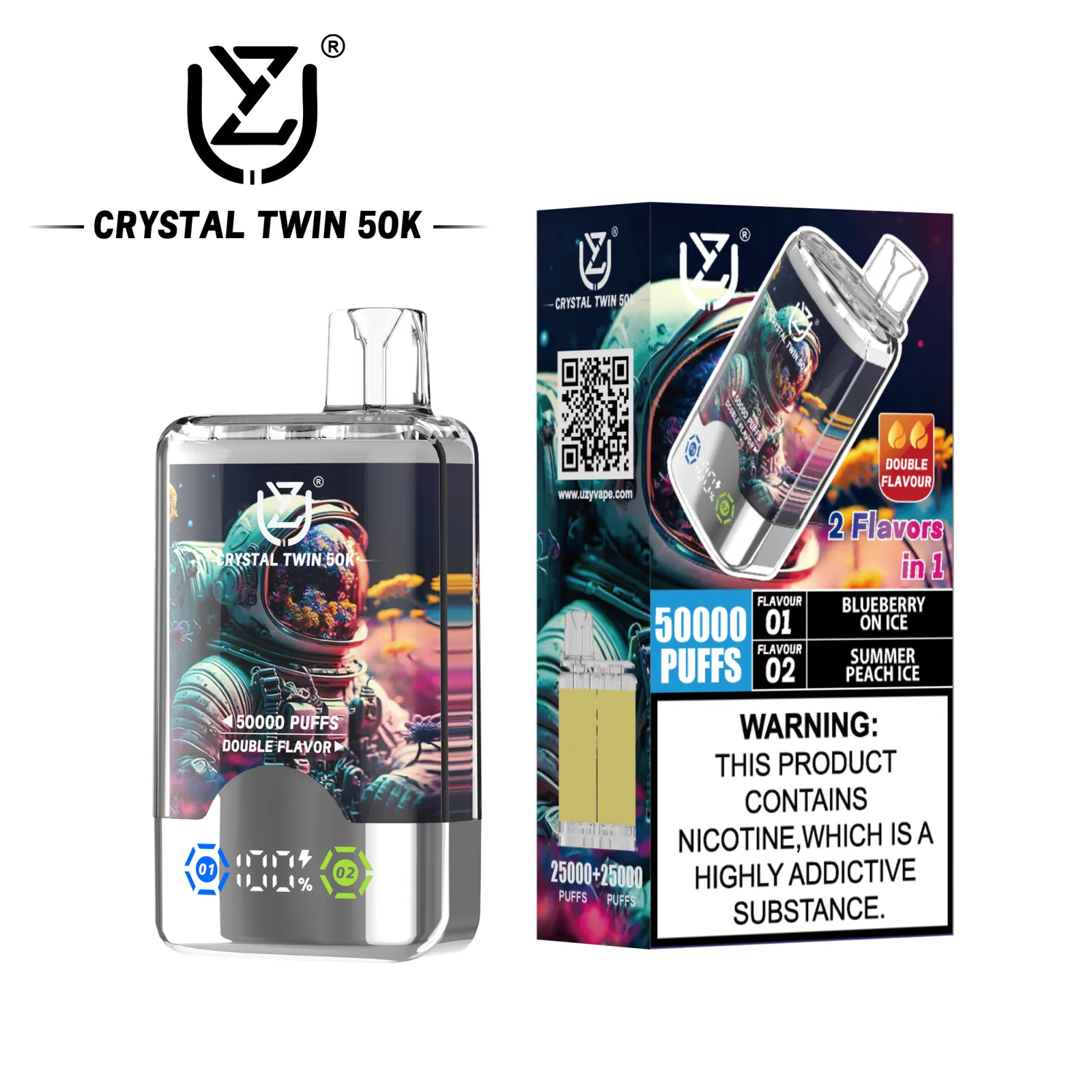 UZY CRYSTAL TWIN 50000 – Dual Flavor Vape with 50,000 Puffs & Smart Display - Image 2