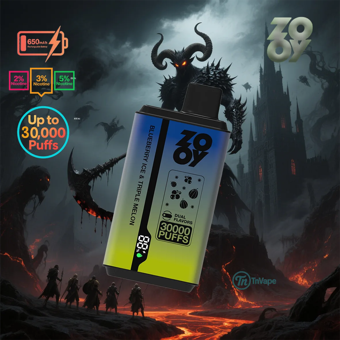 ZOOY TWINS 30000 Puffs Beast Mode Vape – 36ml Big Tank, Type-C, Mesh Coil, 10 Bold Flavors